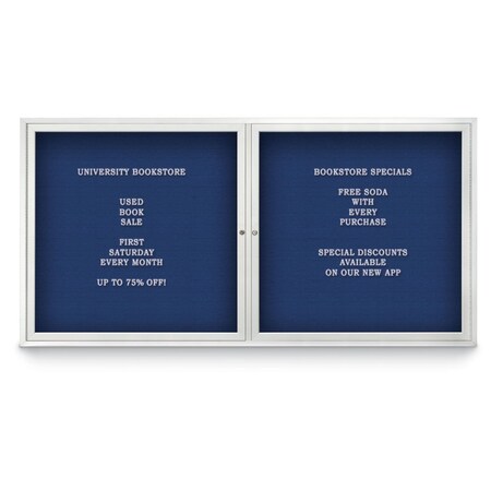 United Visual Products 72"x48" 3-Door Enclosed Outdoor Letterboard, Blue Felt/Satin UV1164D-SATIN-BLUE